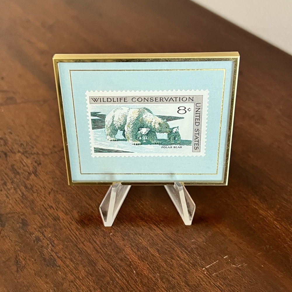 Wildlife Conservation Polar Bear Stamp Framed Art on a stand